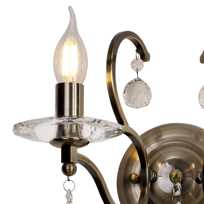 Load image into Gallery viewer, Diyas IL32122 Zinta Wall Lamp Switched 2 Light E14 Antique Brass/Crystal - 53457
