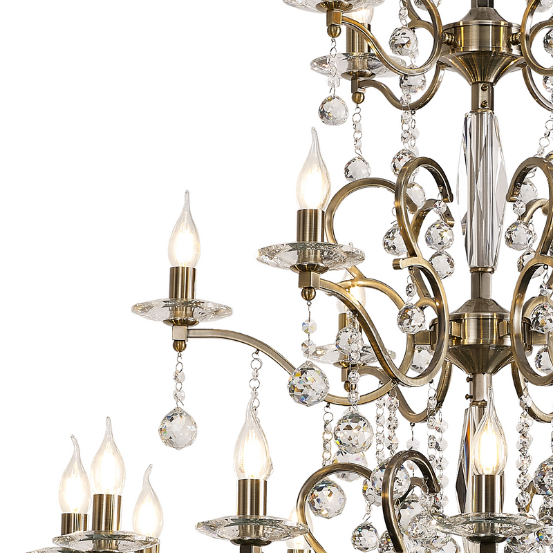 Load image into Gallery viewer, Diyas IL32126+4+12 Zinta Pendant 3 Tier 22 Light E14 Antique Brass/Crystal - 53460
