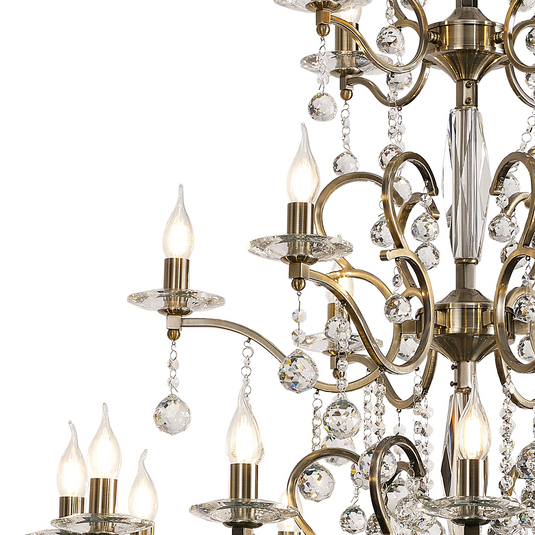 Diyas IL32126+4+12 Zinta Pendant 3 Tier 22 Light E14 Antique Brass/Crystal - 53460