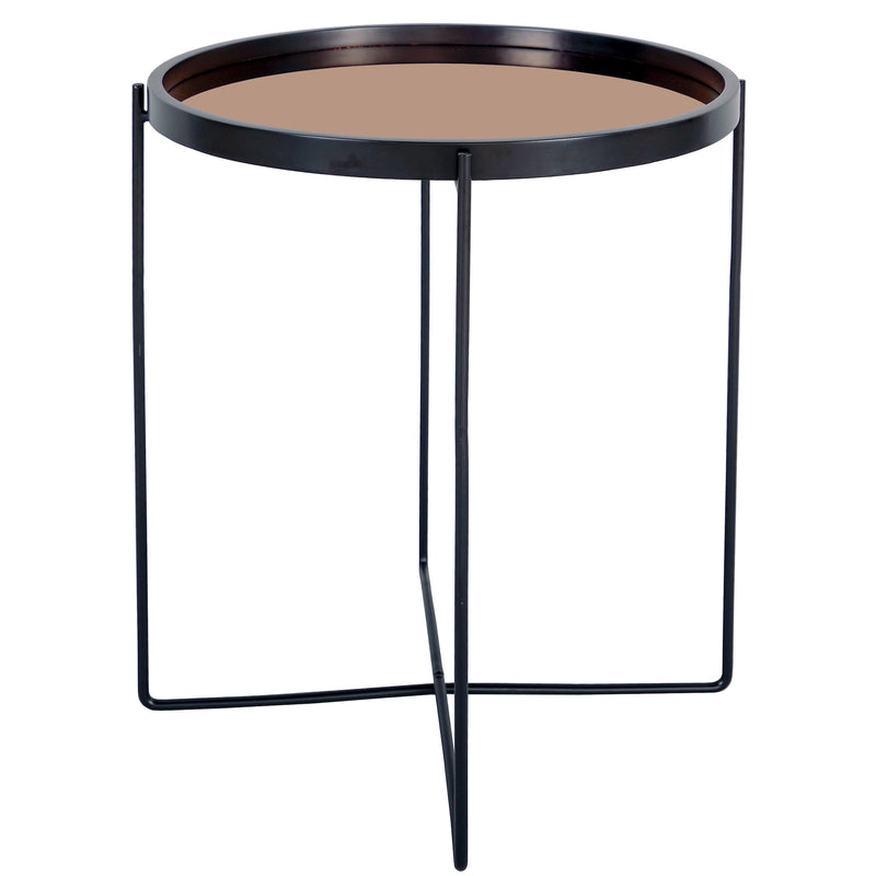 Load image into Gallery viewer, Dar Lighting 001ANZ001 Anzio Small Round Satin Black Table With Rose Gold Mirror Top - 37047
