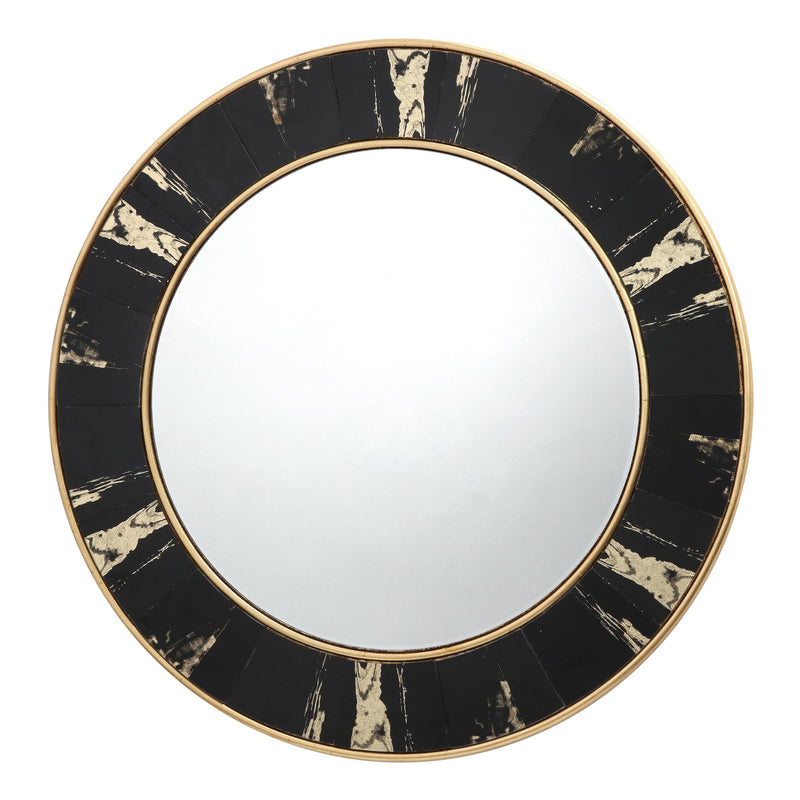 Load image into Gallery viewer, Dar Lighting 002SID80 Sidone Round Mirror With Black/Gold Foil Detail 80cm - 37096
