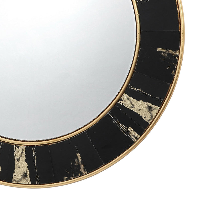 Load image into Gallery viewer, Dar Lighting 002SID80 Sidone Round Mirror With Black/Gold Foil Detail 80cm - 37096
