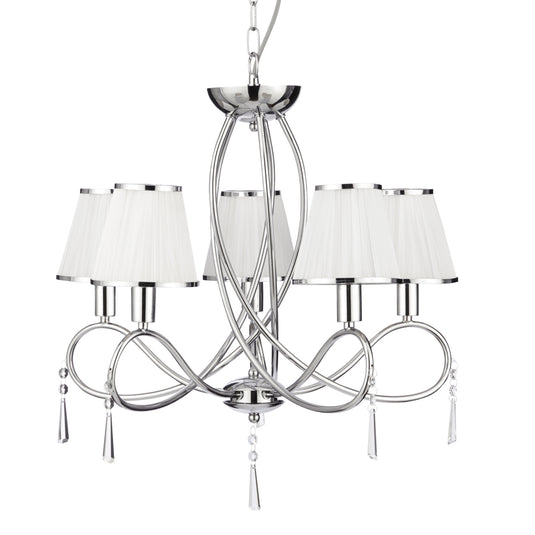 Searchlight 1035-5CC Simplicity - 5Lt Ceiling, Chrome, Clear Glass, White String Shades - 18108