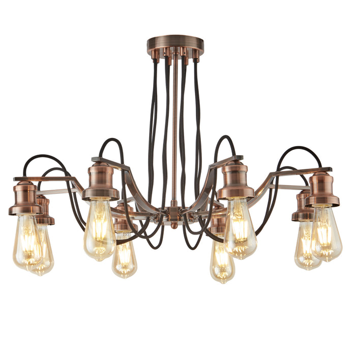 Searchlight 1068-8CU Olivia 8Lt Ceiling, Black Braided Fabric Cable, Antique Copper - 30857