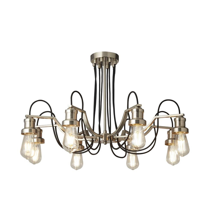 Searchlight 1068-8SS Olivia 8Lt Ceiling, Black Braided Fabric Cable, Satin Silver - 30858