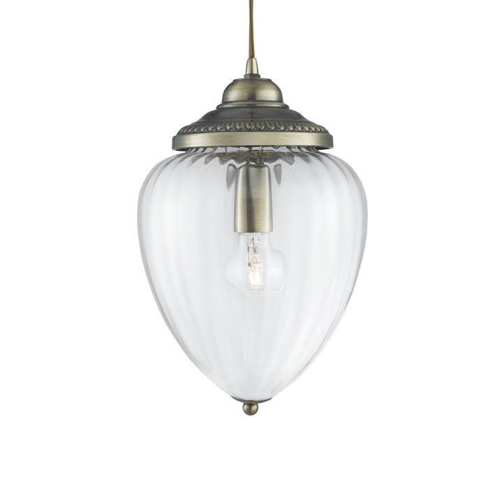 Searchlight 1091AB Moscow 1Lt Pendant, Antique Brass, Clear Ribbed Glass - 21034