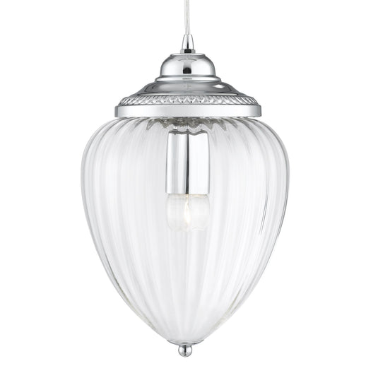 Searchlight 1091CC Moscow  1Lt Pendant, Chrome, Clear Ribbed Glass - 20325