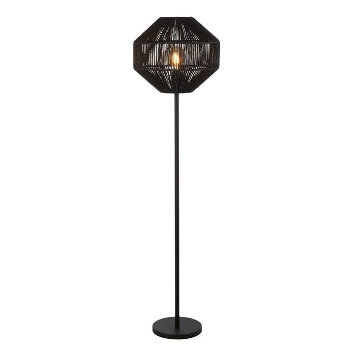 Searchlight 11202-1BK Wicker 1Lt Floor Lamp, Black Wicker - 30866