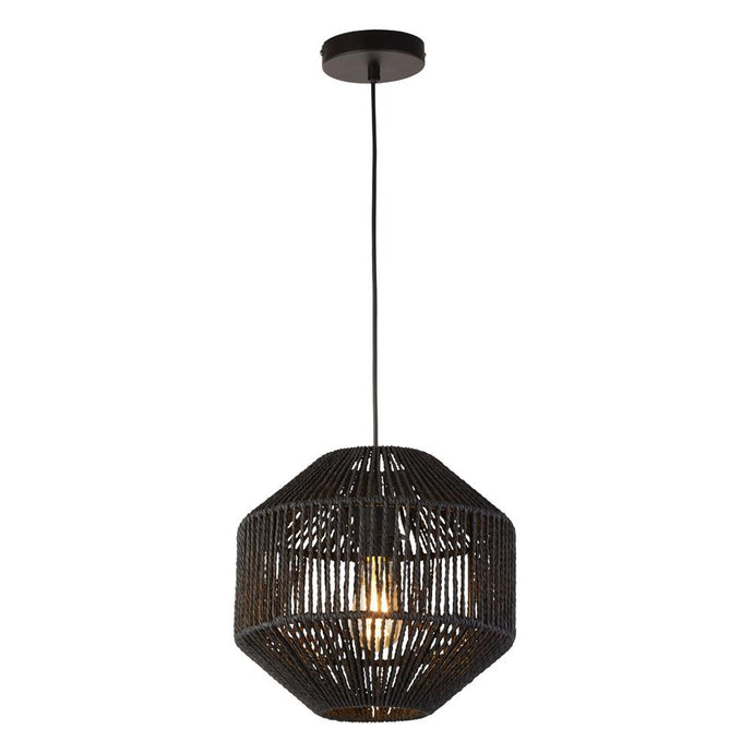 Searchlight 11203-1BK Wicker 1Lt Pendant, Black Wicker - 30867