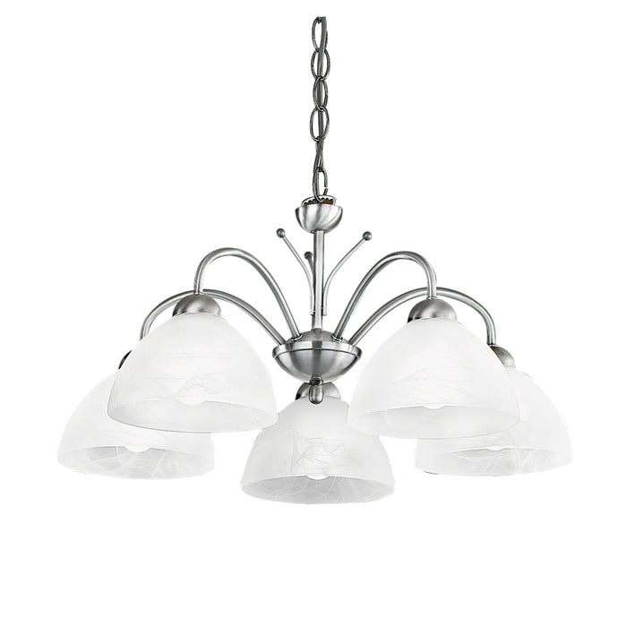 Searchlight 1135-5SS Milanese - 5Lt Ceiling, Satin Silver, Alabaster Glass - 30868