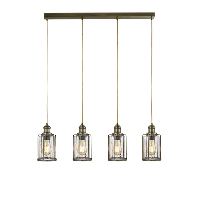 Searchlight 1164-4AB Pipes 4Lt Bar Pendant, Antique Brass With Seeded Glass - 30871