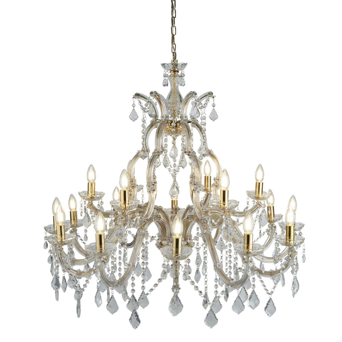 Searchlight 1214-18 Marie Therese - 18Lt Chandelier, Polished Brass, Clear Crystal - 30873