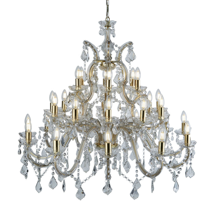 Searchlight 1214-30 Marie Therese - 30Lt Chandelier, Polished Brass, Clear Crystal - 30874