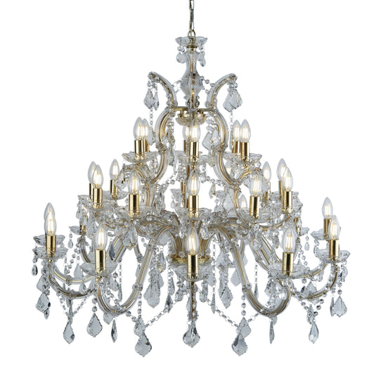 Searchlight 1214-30 Marie Therese - 30Lt Chandelier, Polished Brass, Clear Crystal - 30874