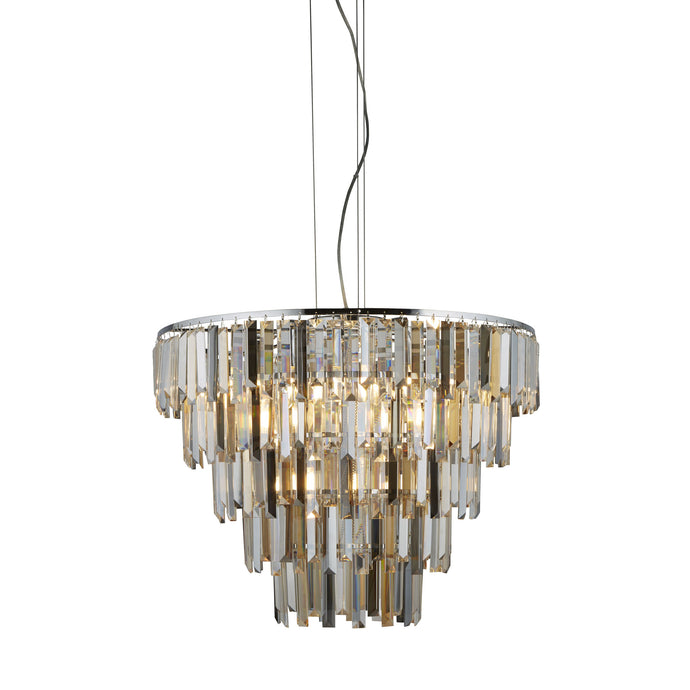 Searchlight 1229-9CC Clarissa 9Lt Chrome Pendant With Clear/Amber/Smokey Crystal Prism Drops - 30876