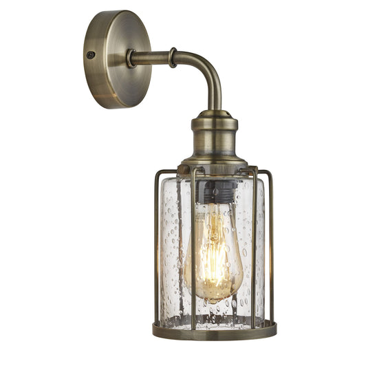 Searchlight 1261AB Pipes 1Lt Wall Light, Antique Brass With Seeded Glass - 30880