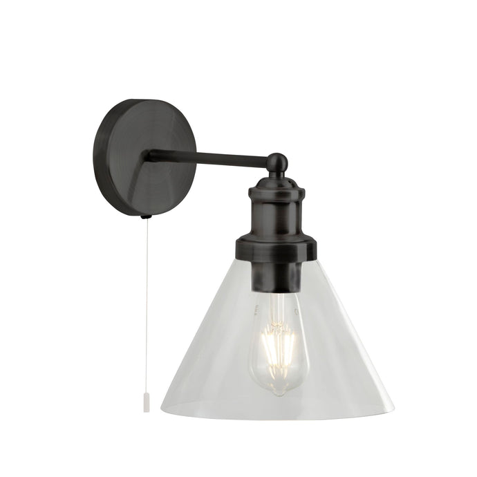 Searchlight 1277BK Pyramid Wall Light - Matt Black, Clear Glass Shade - 23940