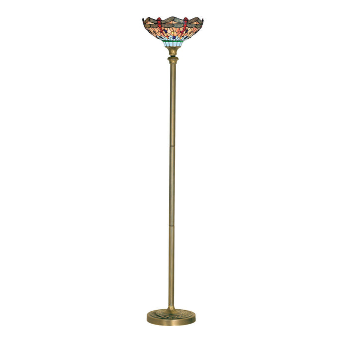 Searchlight 1285 Dragonfly - 1Lt Floor Lamp, Antique Brass, Tiffany Glass - 30885