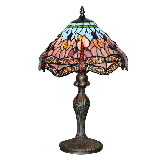 Searchlight 1287 Dragonfly - 1Lt Table Lamp, Antique Brass, Tiffany Glass - 30886