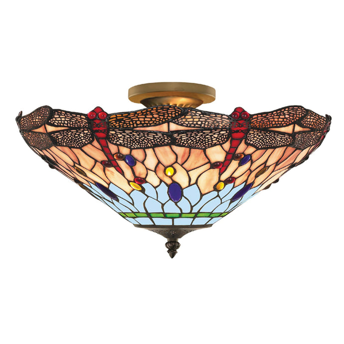 Searchlight 1289-16 Dragonfly - 1Lt S/Flush Ceiling, Antique Brass, Tiffany Glass - 30887
