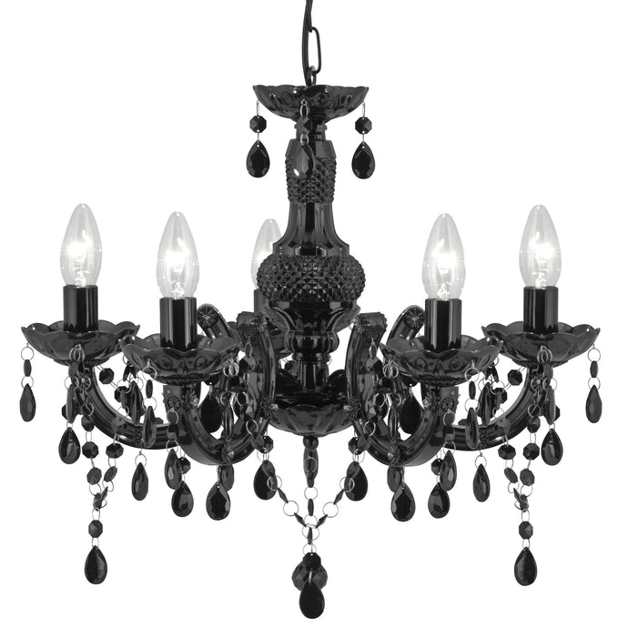 Searchlight 1455-5BK Marie Therese - 5Lt Ceiling, Black Glass/Acrylic - 20456