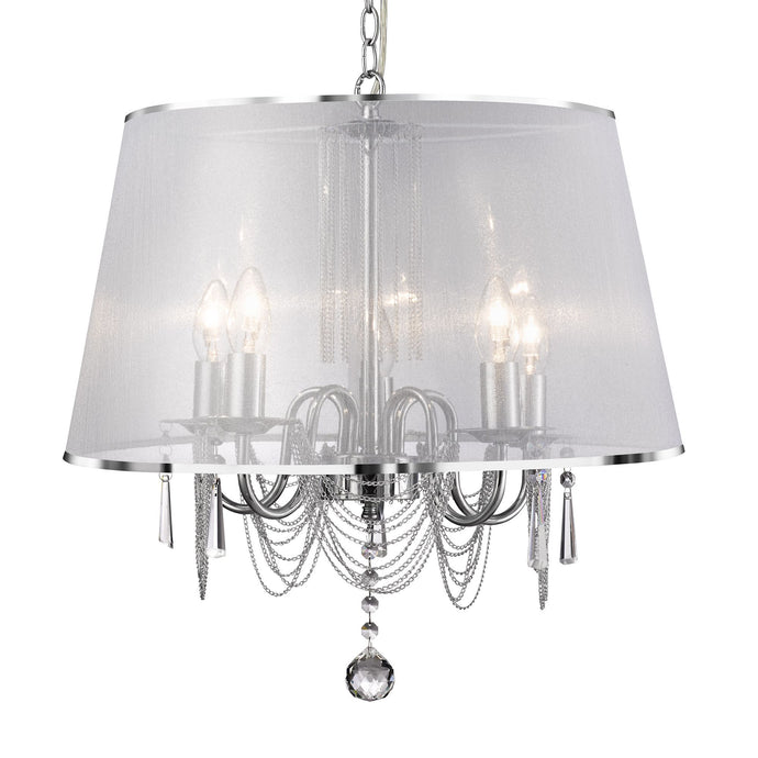 Searchlight 1485-5CC Venetian - 5Lt Ceiling, Chrome, Chain Link, Clear Crystal Glass, White Viole Shade - 30902