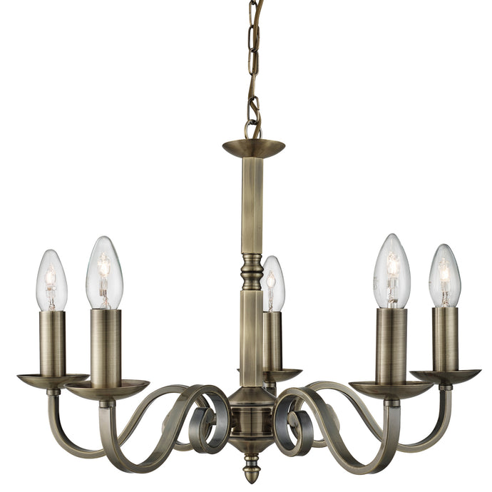 Searchlight 1505-5AB Richmond - 5Lt Ceiling, Antique Brass, Scroll Arms - 26936