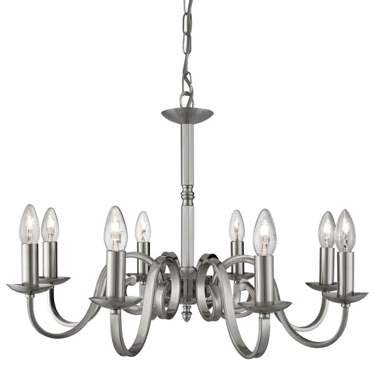 Searchlight 1508-8SS Richmond - 8Lt Ceiling, Satin Silver, Scroll Arms - 30905