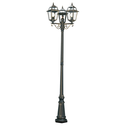 Searchlight 1528-3 New Orleans - 3Lt Outdoor Post (Height 230Cm) Black Gold, Clear Glass - 30910