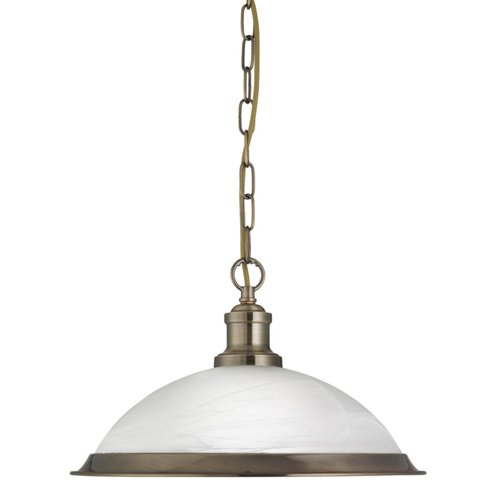 Searchlight 1591AB Bistro - 1Lt Pendant, Antique Brass, Marble Glass - 20307