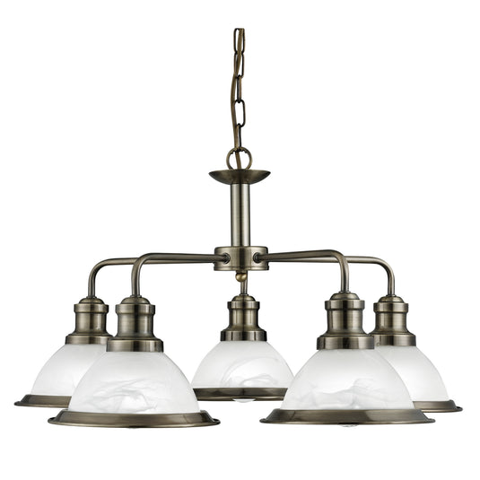 Searchlight 1595-5AB Bistro - 5Lt Ceiling, Antique Brass, Marble Glass - 30917