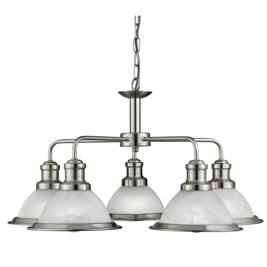 Searchlight 1595-5SS Bistro - 5Lt Ceiling, Satin Silver, Marble Glass - 21042