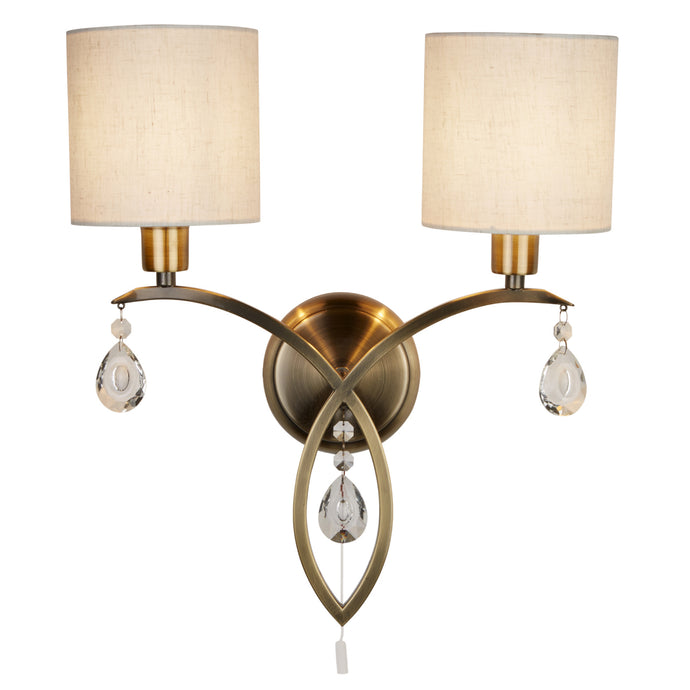 Searchlight 1602-2AB Alberto 2Lt Wall Bracket, Antique Brass, Linen Shades - 30918