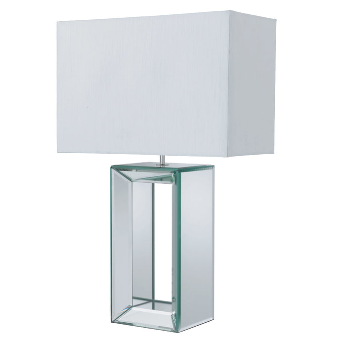 Searchlight 1610 Mirror Table Lamp - Tall White  - White Faux Silk Shade - 30921