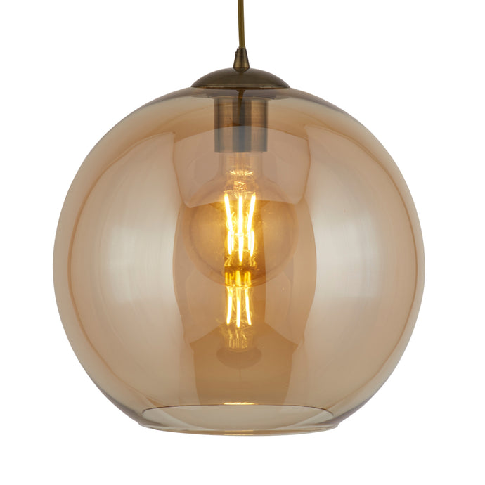 Searchlight 1621AM Balls 1Lt Round Pendant (25Cm Dia), Amber Glass, Antique Brass - 23031