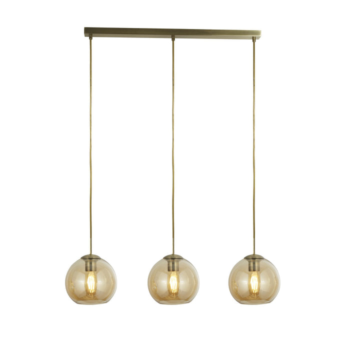 Searchlight 1623-3AM Balls  3Lt Bar Pendant, Antique Brass With Amber Glass - 25855