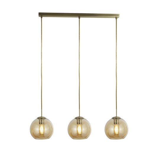 Searchlight 1623-3AM Balls  3Lt Bar Pendant, Antique Brass With Amber Glass - 25855