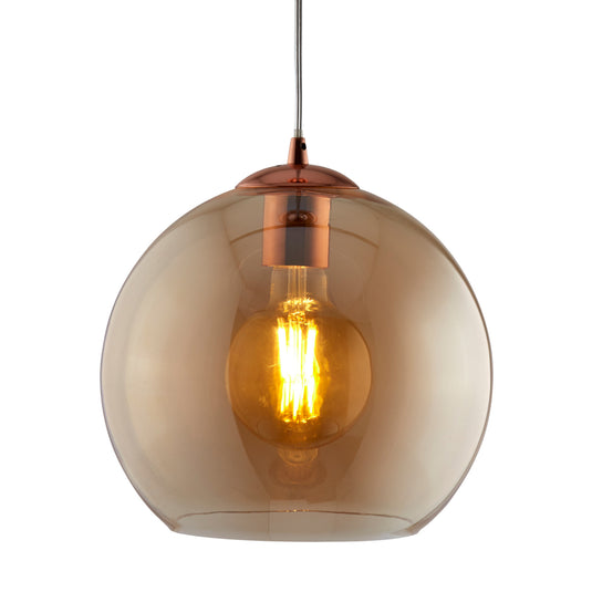 Searchlight 1632AM Balls 1Lt Round Pendant (30Cm Dia), Amber Glass, Antique Brass - 24331