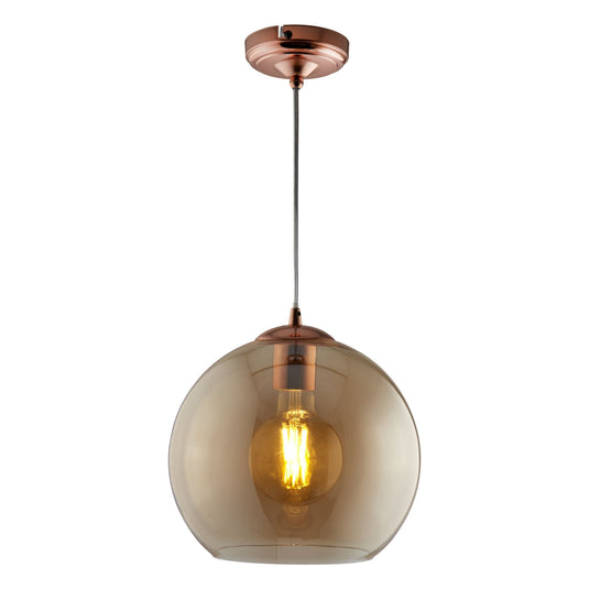 Searchlight 1635AM Balls 1Lt Round Pendant (35Cm Dia), Amber Glass, Antique Brass - 25061