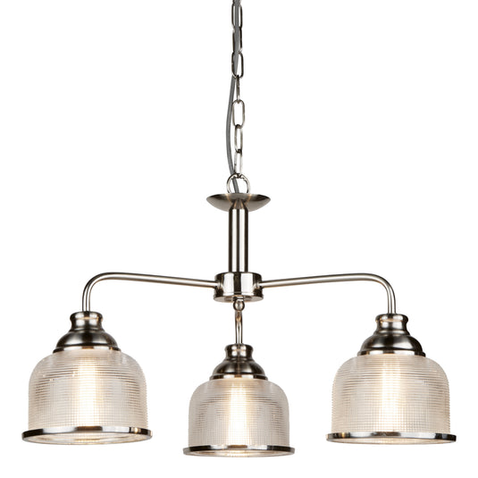 Searchlight 1683-3SS Bistro Ii - 3Lt Ceiling, Satin Silver, Halophane Glass - 25710