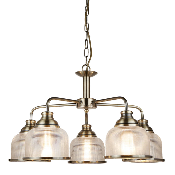 Searchlight 1685-5AB Bistro Ii - 5Lt Ceiling, Antique Brass, Halophane Glass - 22159