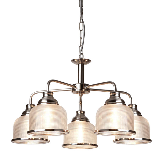 Searchlight 1685-5SS Bistro Ii - 5Lt Ceiling, Satin Silver, Halophane Glass - 22170