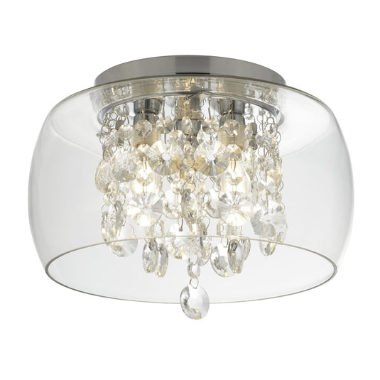 Searchlight 1773CC Curva Bathroom Clear Glass Shade 3Lt Flush, Crystal Drops - 30933