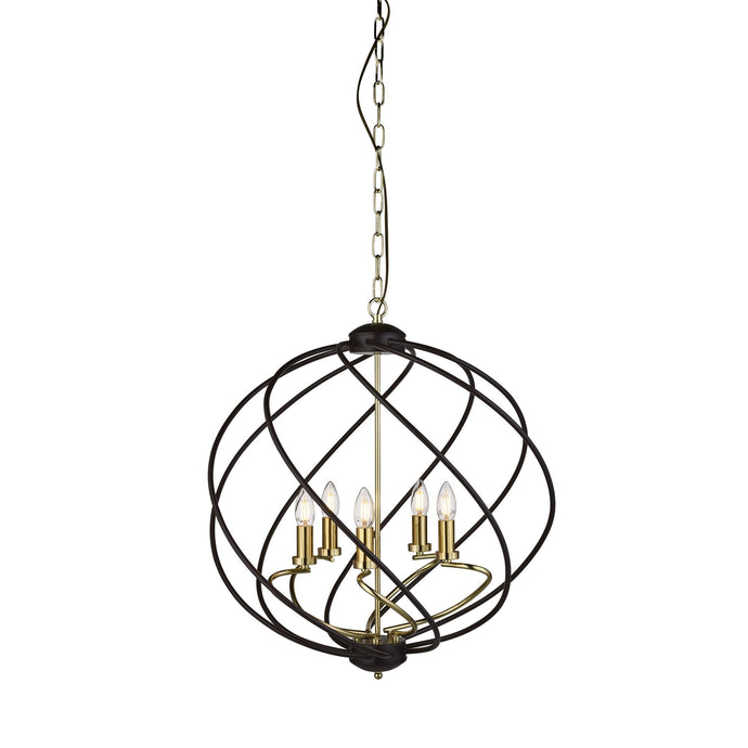 Searchlight 1805-5BK Flow 5Lt Pendant. Black/Gold - 30934