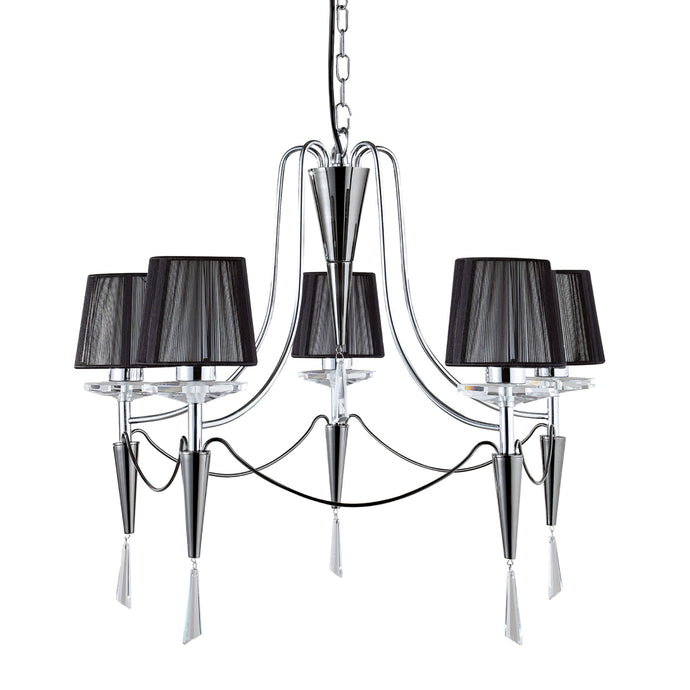 Searchlight 2085-5CC Duchess - 5Lt Ceiling, Chrome/Black Chrome, Black String Shades - 30963