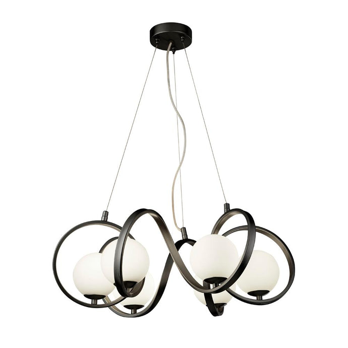 Searchlight 20911-6BK Twister 6Lt Pendant, Matt Black With Matt Opal Glass - 30966