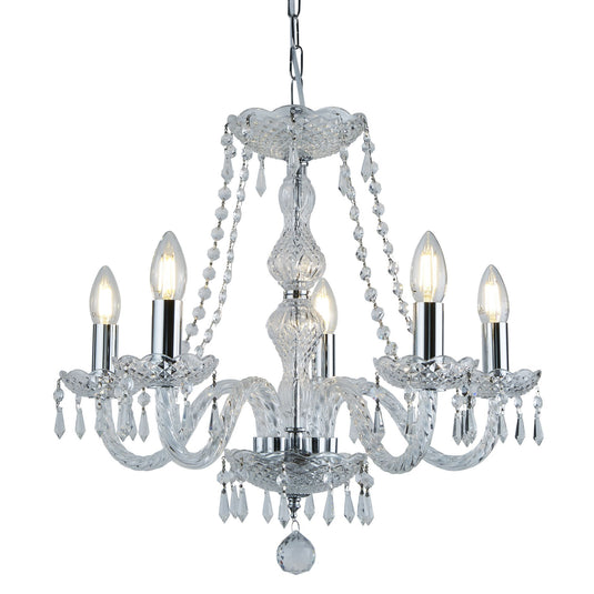 Searchlight 215-5 Hale - 5 Light Chandelier, Chrome, Clear Crystal Trimmings - 30972