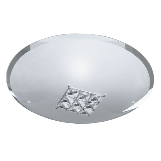 Searchlight 2198-32 Horizon Flush - 1Lt Ceiling Flush (Dia 32Cm), Sanded Glass, Clear Crystal - 30974