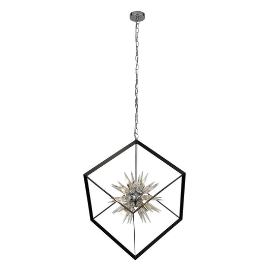 Searchlight 22606-1BK Stellar 6Lt Spike Ball Pendant, Matt Black Frame With Crystal Glass - 30977