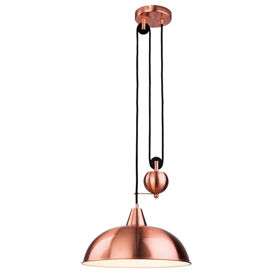Firstlight 2309CP Century 1 Light Brushed Copper Rise & Fall Pendant Ceiling Light